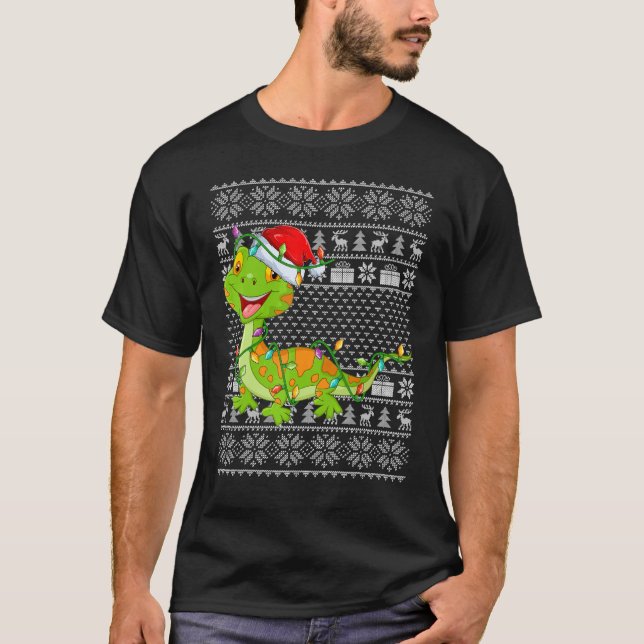 T-shirt Ugly Sweater Style Xmas Lights Santa Gecko Christm (Devant)