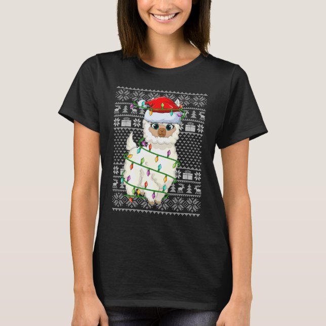 T-shirt Ugly Sweater Style Xmas Lights Santa Llama Christm (Devant)
