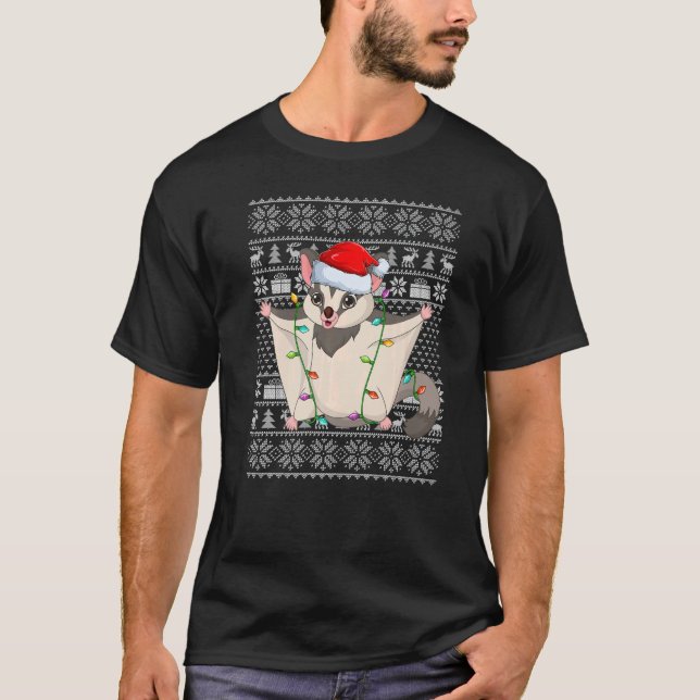T-shirt Ugly Sweater Style Xmas Lights Santa Sugar Glider  (Devant)