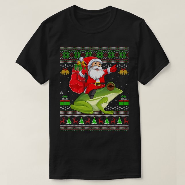 T-shirt Ugly Xmas Funny Santa Claus Riding Tree Frog Chris (Design devant)
