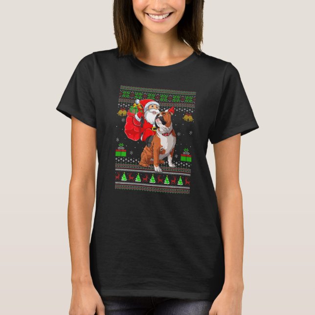 T-shirt Ugly Xmas Santa Riding English Bulldog Christmas (Devant)