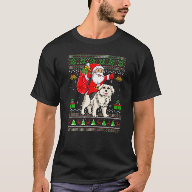 T-shirt Ugly Xmas Santa Riding Great Pyrenees Dog Christma (Devant)
