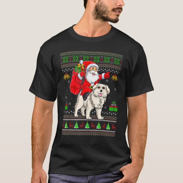 T-shirt Ugly Xmas Santa Riding Great Pyrenees Dog Christma (Devant)