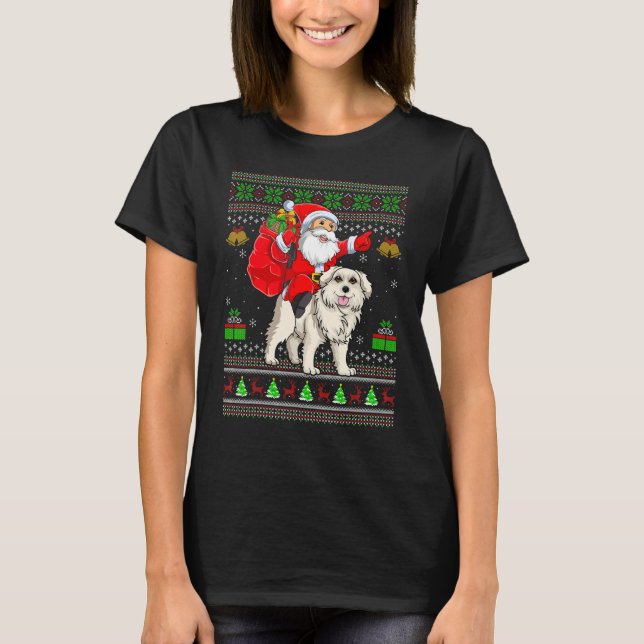 T-shirt Ugly Xmas Santa Riding Great Pyrenees Dog Christma (Devant)