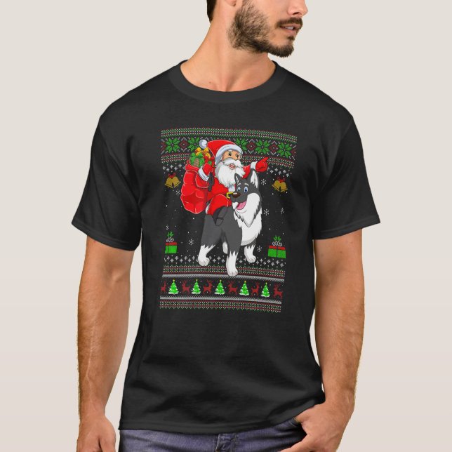 T-shirt Ugly Xmas Santa Riding Malamute Dog Christmas (Devant)