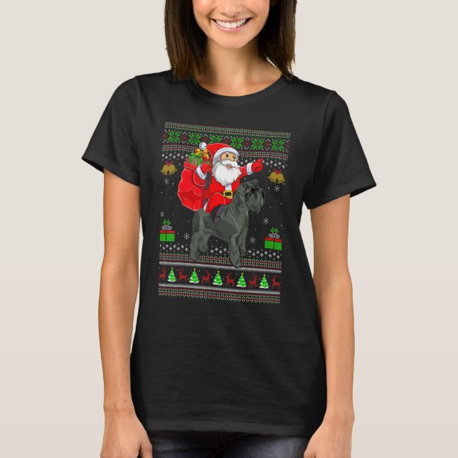 T-shirt Ugly Xmas Santa Riding Miniature Schnauzer Dog Chr (Devant)