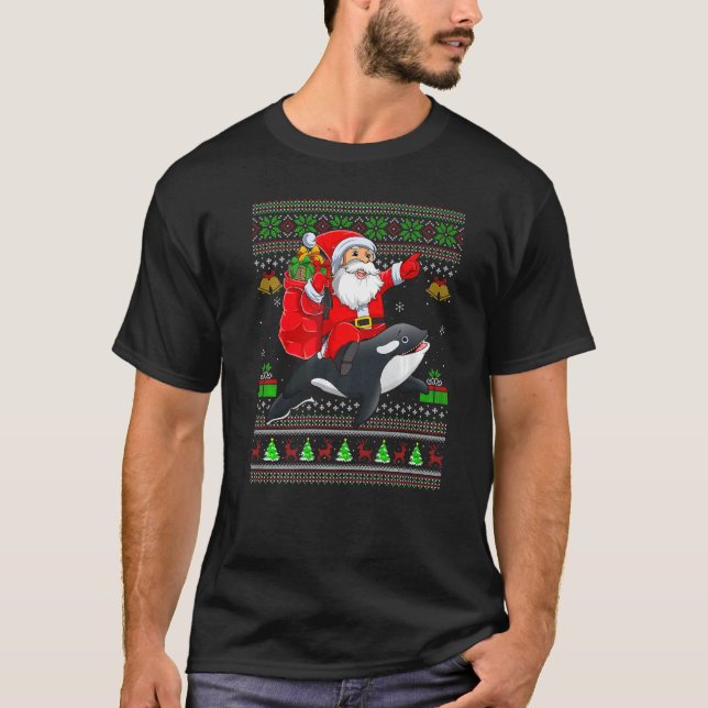 T-shirt Ugly Xmas Santa Riding Orca Fish Christmas (Devant)