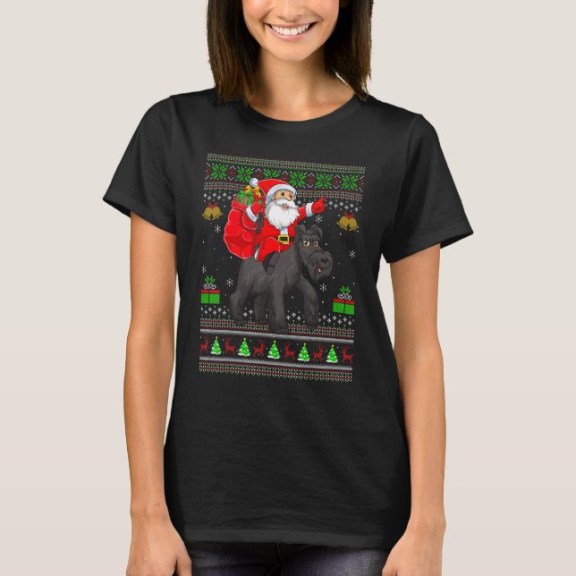 T-shirt Ugly Xmas Santa Riding Schnauzer Dog Christmas (Devant)