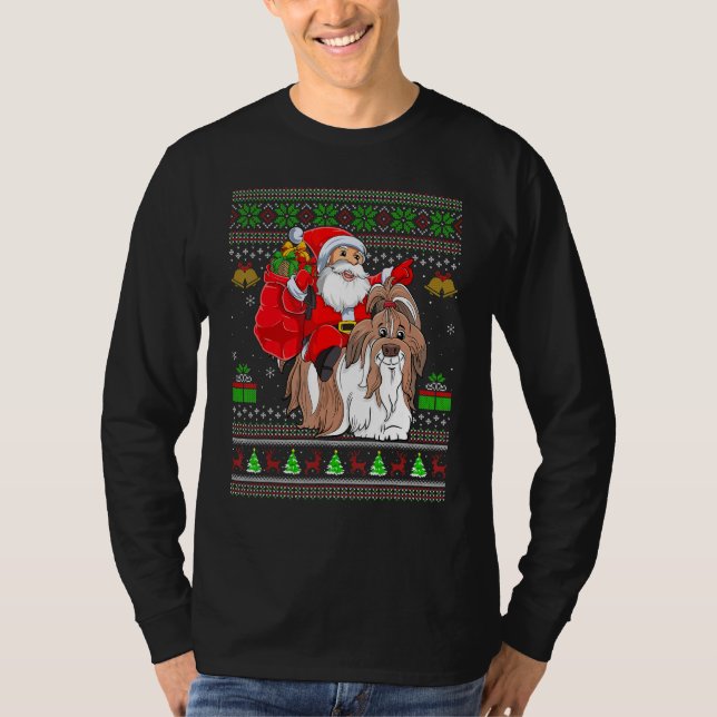 T-shirt Ugly Xmas Santa Riding Shih Tzu Dog Christmas (Devant)