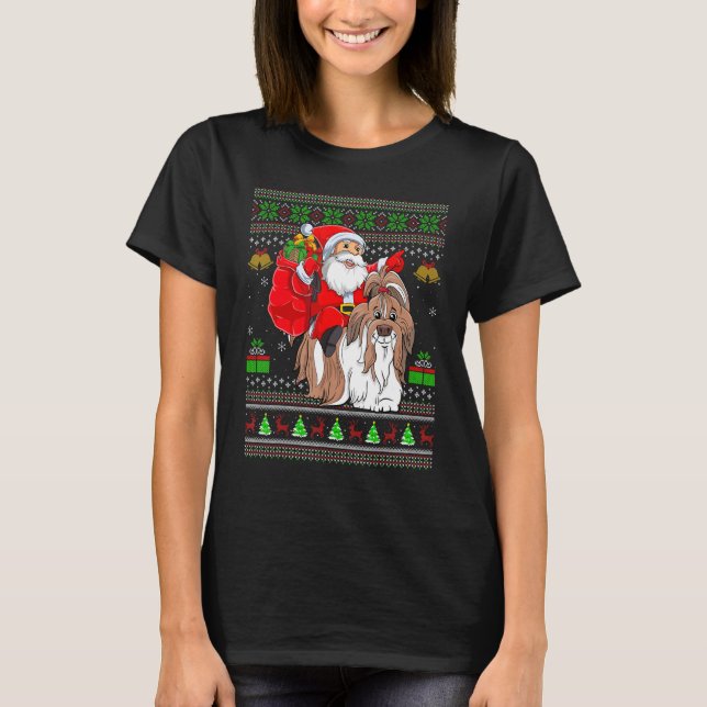 T-shirt Ugly Xmas Santa Riding Shih Tzu Dog Christmas (Devant)