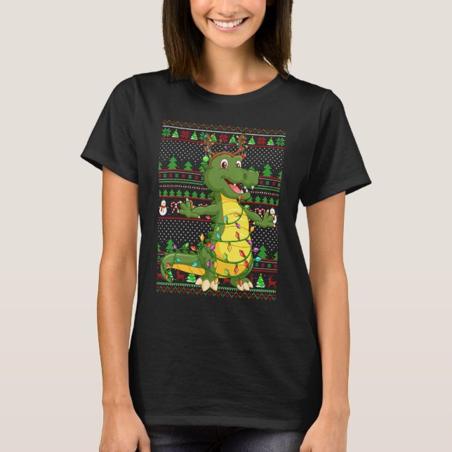 T-shirt Ugly Xmas Sweater Style Lighting Alligator Christm (Devant)