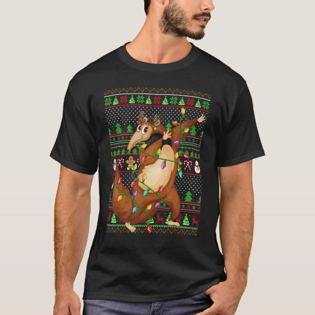 T-shirt Ugly Xmas Sweater Style Lighting Anteater Christma (Devant)