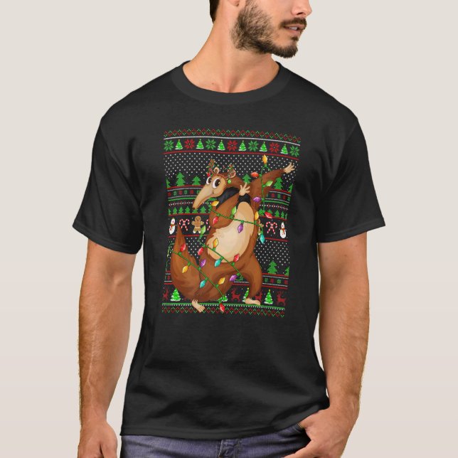 T-shirt Ugly Xmas Sweater Style Lighting Anteater Christma (Devant)