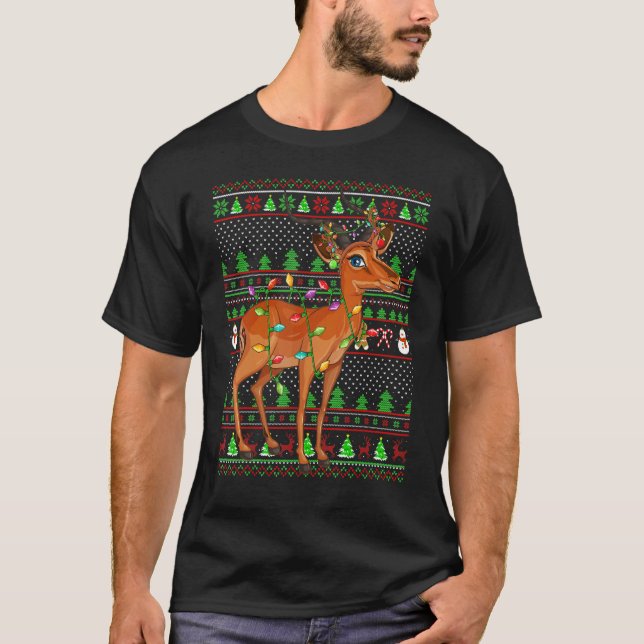 T-shirt Ugly Xmas Sweater Style Lighting Antelope Christma (Devant)