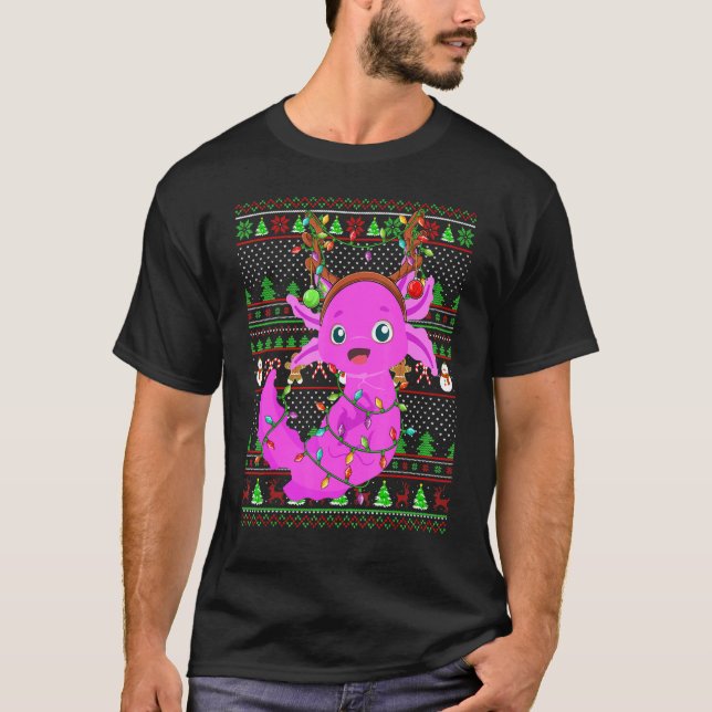 T-shirt Ugly Xmas Sweater Style Lighting Axolotl Christmas (Devant)
