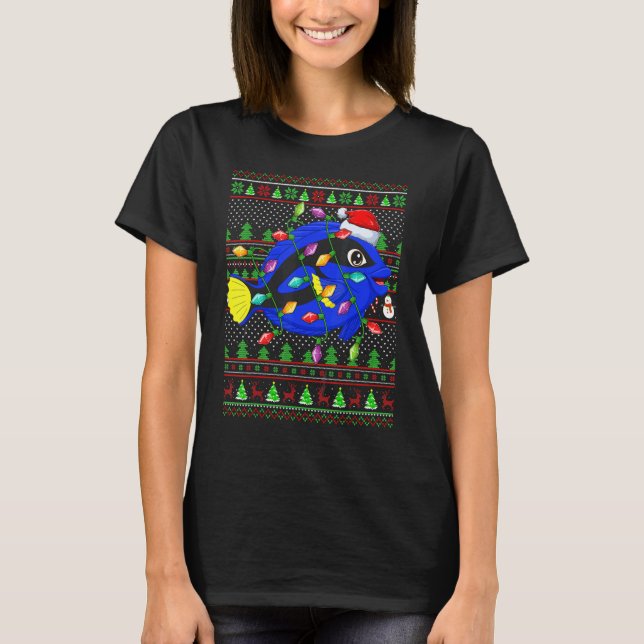 T-shirt Ugly Xmas Sweater Style Lighting Blue Tang Fish Ch (Devant)