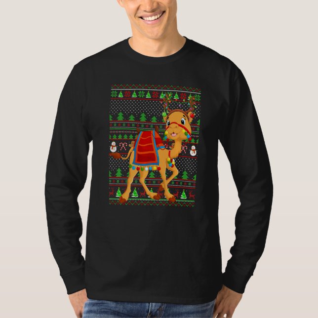 T-shirt Ugly Xmas Sweater Style Lighting Camel Christmas   (Devant)