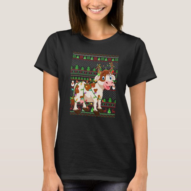 T-shirt Ugly Xmas Sweater Style Lighting Cattle Christmas  (Devant)