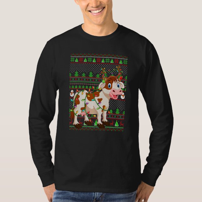 T-shirt Ugly Xmas Sweater Style Lighting Cattle Christmas  (Devant)