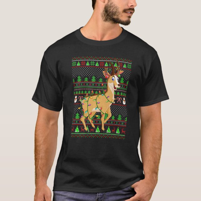 T-shirt Ugly Xmas Sweater Style Lighting Chamois Christmas (Devant)