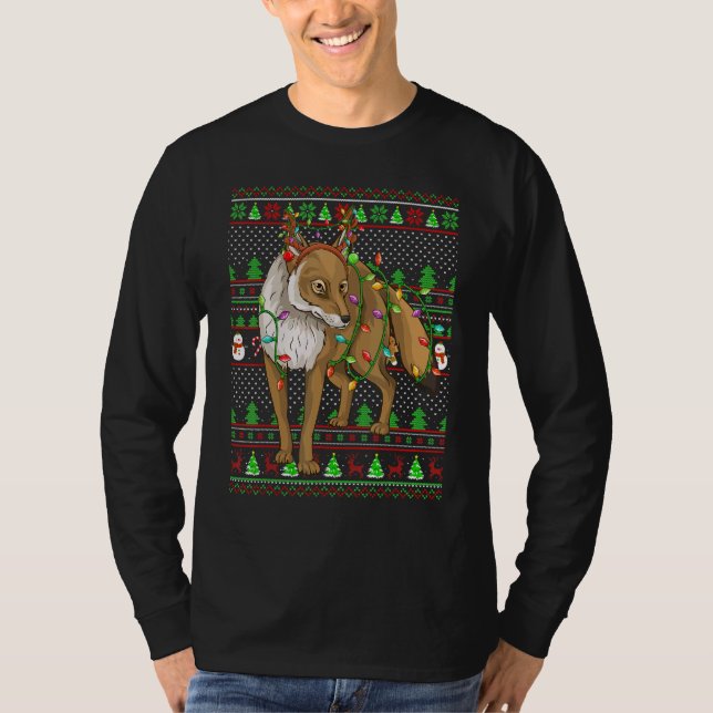 T-shirt Ugly Xmas Sweater Style Lighting Coyote Christmas (Devant)