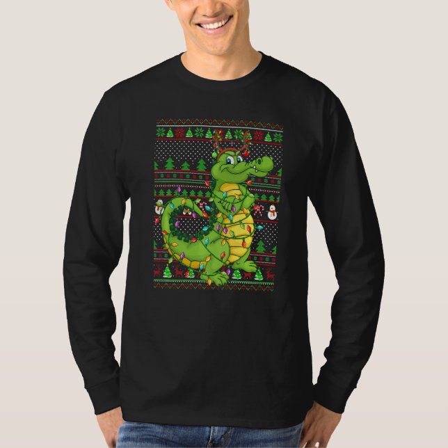 T-shirt Ugly Xmas Sweater Style Lighting Crocodile Christm (Devant)