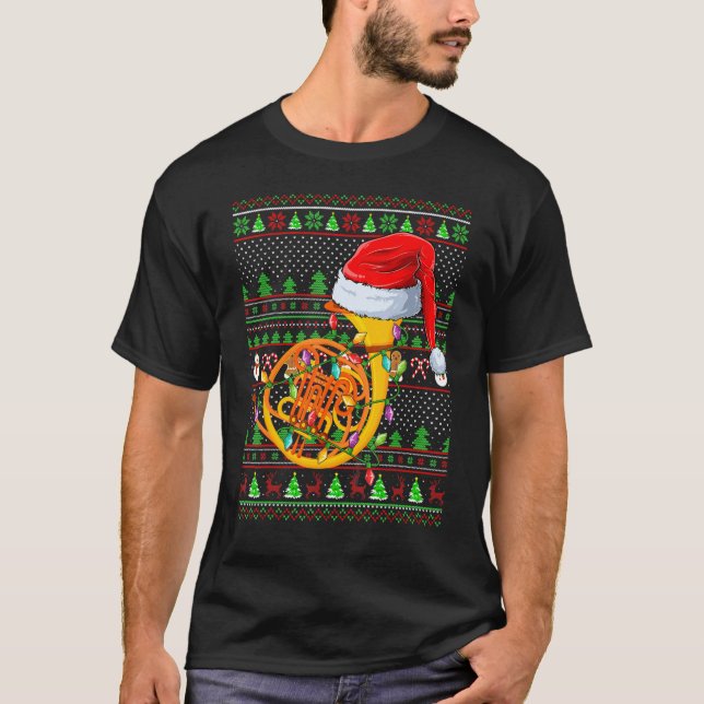 T-shirt Ugly Xmas Sweater Style Lighting French Horn Chris (Devant)