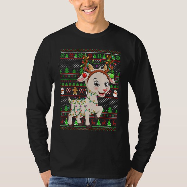 T-shirt Ugly Xmas Sweater Style Lighting Goat Christmas (Devant)