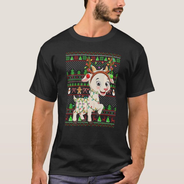 T-shirt Ugly Xmas Sweater Style Lighting Goat Christmas (Devant)