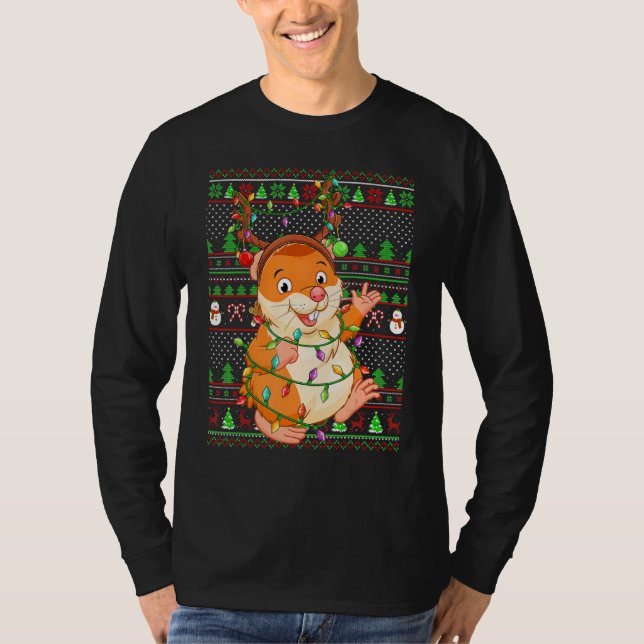 T-shirt Ugly Xmas Sweater Style Lighting Hamster Christmas (Devant)