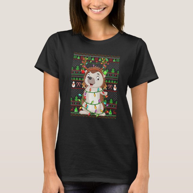 T-shirt Ugly Xmas Sweater Style Lighting Hedgehog Christma (Devant)