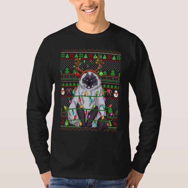 T-shirt Ugly Xmas Sweater Style Lighting Himalayan Cat Chr (Devant)