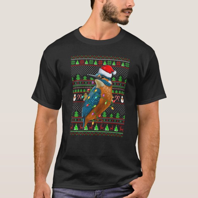 T-shirt Ugly Xmas Sweater Style Lighting Kingfisher Bird C (Devant)