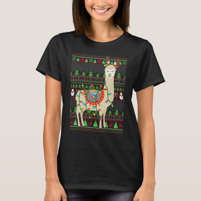 T-shirt Ugly Xmas Sweater Style Lighting Llama Christmas (Devant)