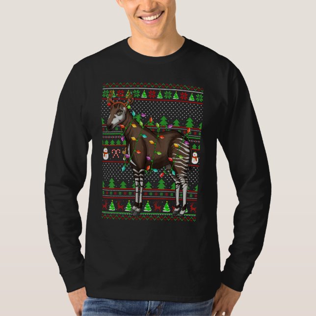 T-shirt Ugly Xmas Sweater Style Lighting Okapi Christmas (Devant)