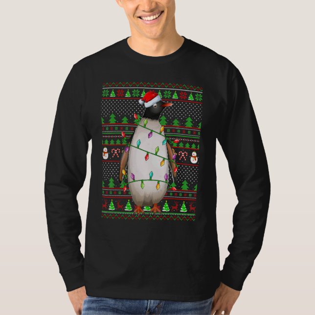T-shirt Ugly Xmas Sweater Style Lighting Penguin Bird Chri (Devant)