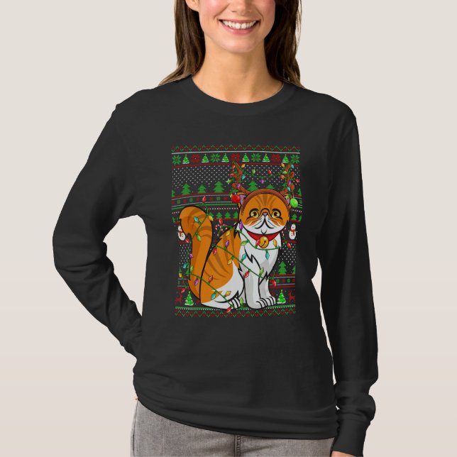 T-shirt Ugly Xmas Sweater Style Lighting Persian Cat Chris (Devant)