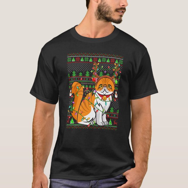 T-shirt Ugly Xmas Sweater Style Lighting Persian Cat Chris (Devant)