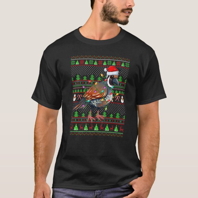 T-shirt Ugly Xmas Sweater Style Lighting Quail Bird Christ (Devant)