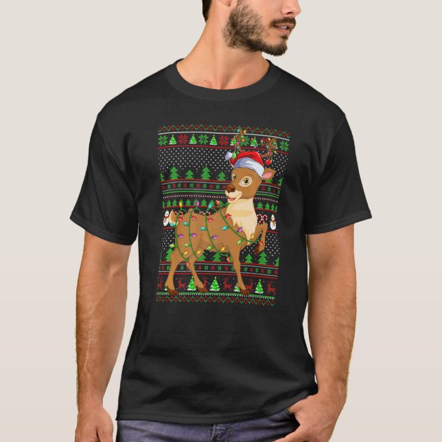 T-shirt Ugly Xmas Sweater Style Lighting Reindeer Christma (Devant)