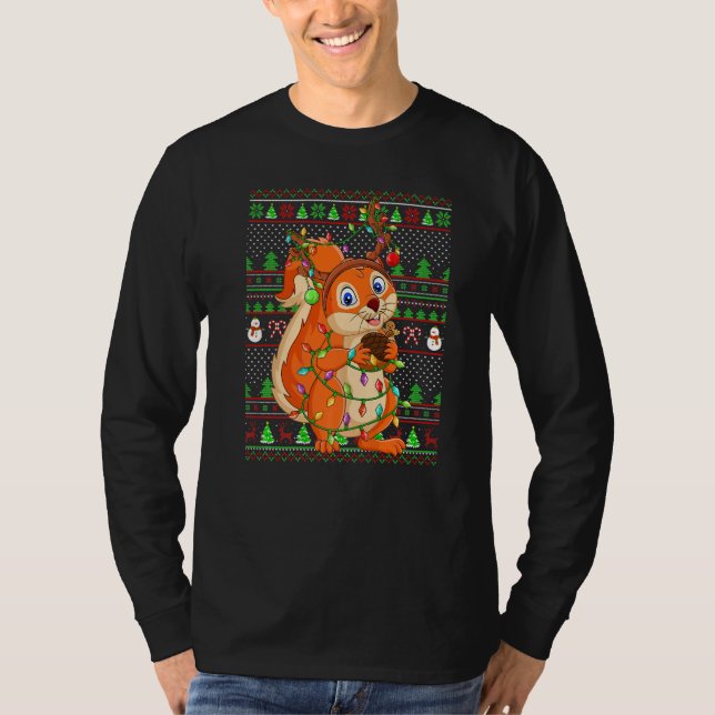 T-shirt Ugly Xmas Sweater Style Lighting Squirrel Christma (Devant)