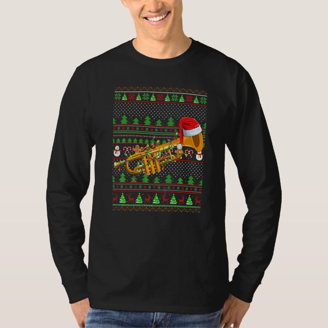 T-shirt Ugly Xmas Sweater Style Lighting Trumpet Christmas (Devant)