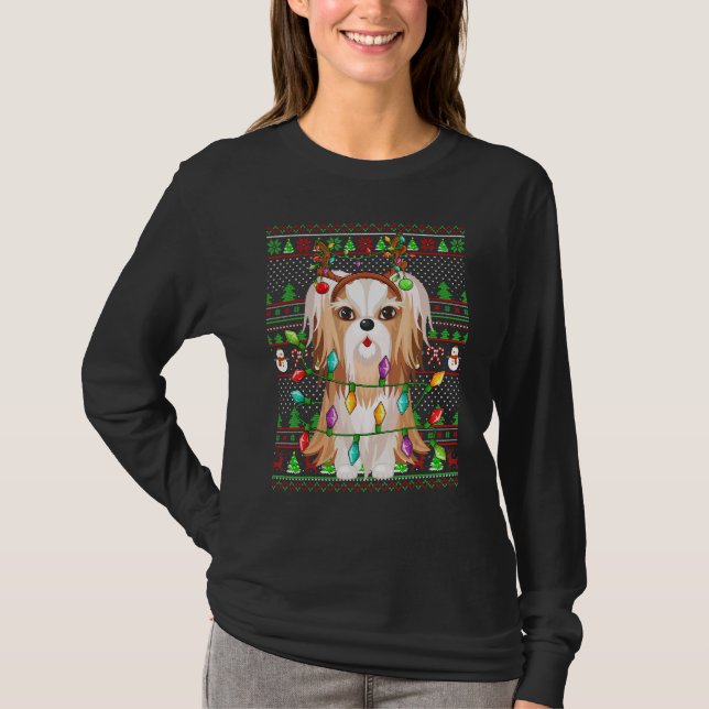 T-shirt Ugly Xmas Sweater Style Lights Shih Tzu Dog Christ (Devant)