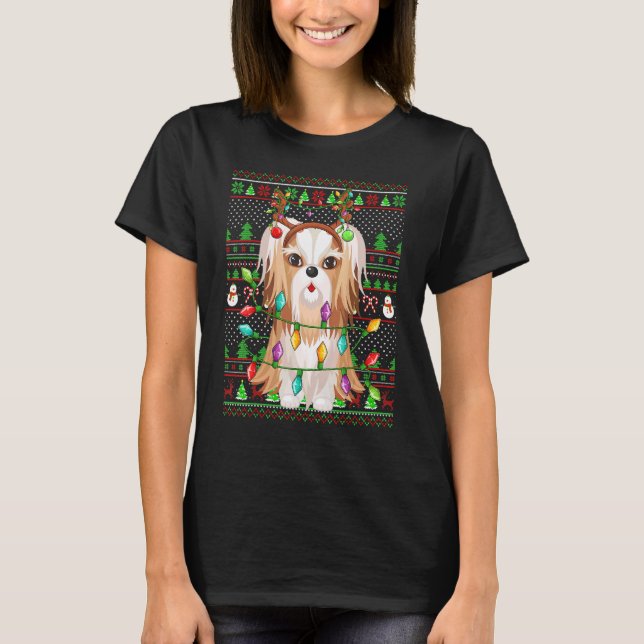 T-shirt Ugly Xmas Sweater Style Lights Shih Tzu Dog Christ (Devant)