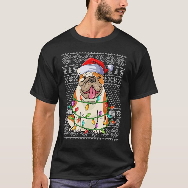 T-shirt Ugly Xmas Sweater Style Santa American Bulldog Chr (Devant)