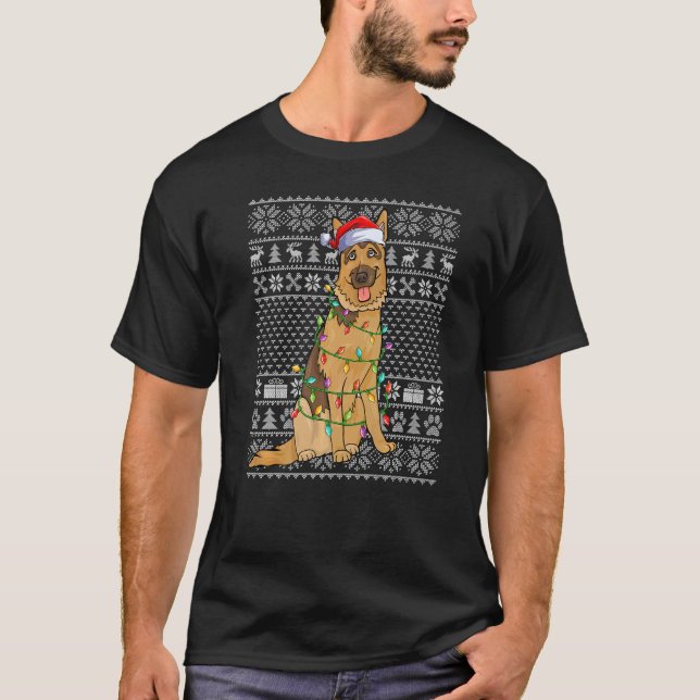 T-shirt Ugly Xmas Sweater Style Santa Belgian Malinois Dog (Devant)