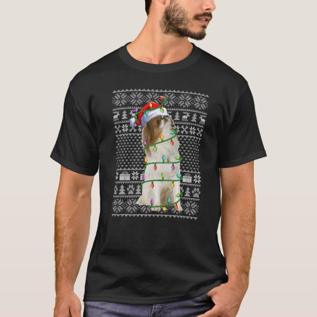T-shirt Ugly Xmas Sweater Style Santa Japanese Chin Dog Ch (Devant)