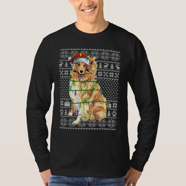T-shirt Ugly Xmas Sweater Style Santa Rough Collie Dog Chr (Devant)
