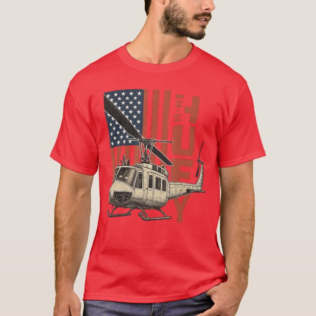 T-shirt UH1 Huey Military Helicopter Aviation American Fla (Devant)
