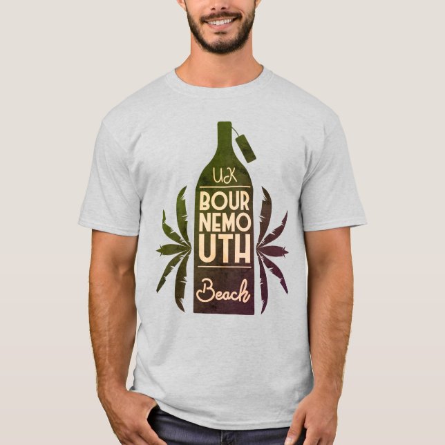 T-shirt UK Bournemouth Beach Green Bottle (Devant)